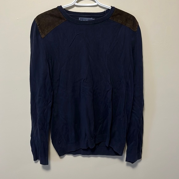Navy/black topman sweater with brown shoulder pads - Picture 1 of 2